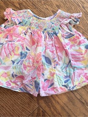Smocked Flutter-Sleeve Floral Blouse - Pink Multi